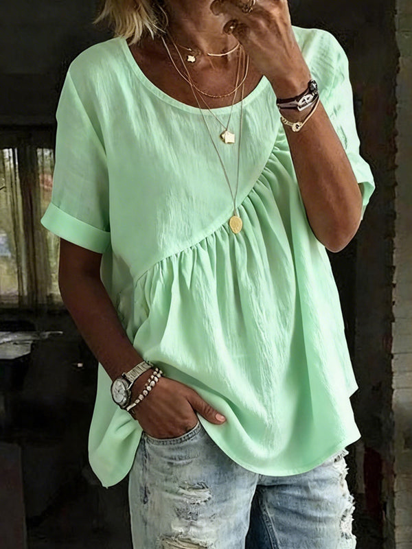 Casual Linen Blend Short Sleeve Top