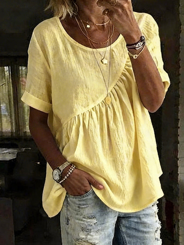 Casual Linen Blend Short Sleeve Top