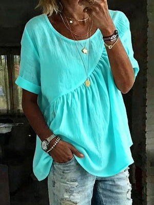 Casual Linen Blend Short Sleeve Top