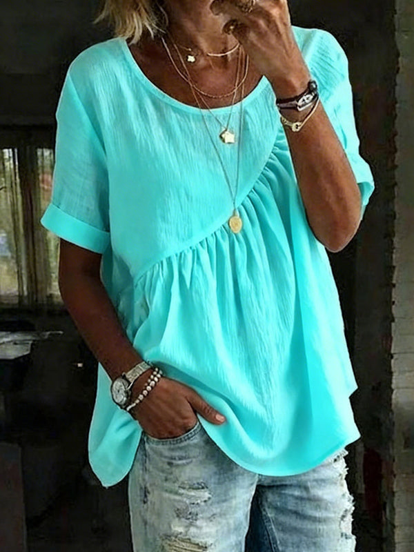 Casual Linen Blend Short Sleeve Top