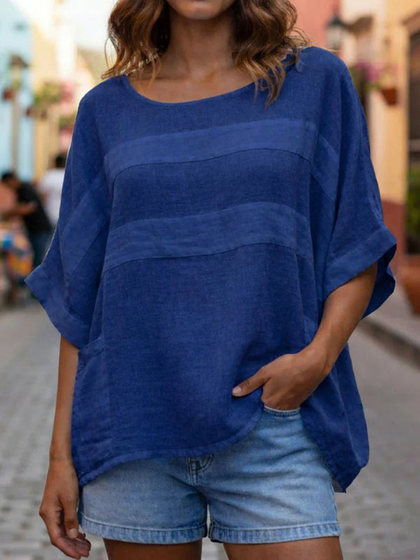 Casual Linen Crew Neck Top