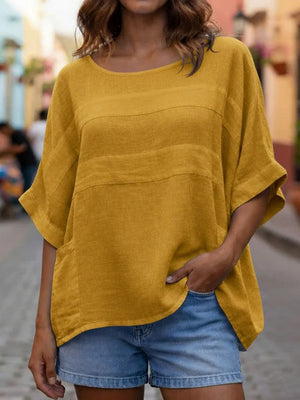 Casual Linen Crew Neck Top