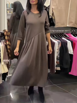 Casual Long-Sleeve Pleated Dress