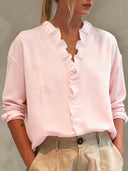 Casual Long-Sleeve Ruffled V-Neck Blouse