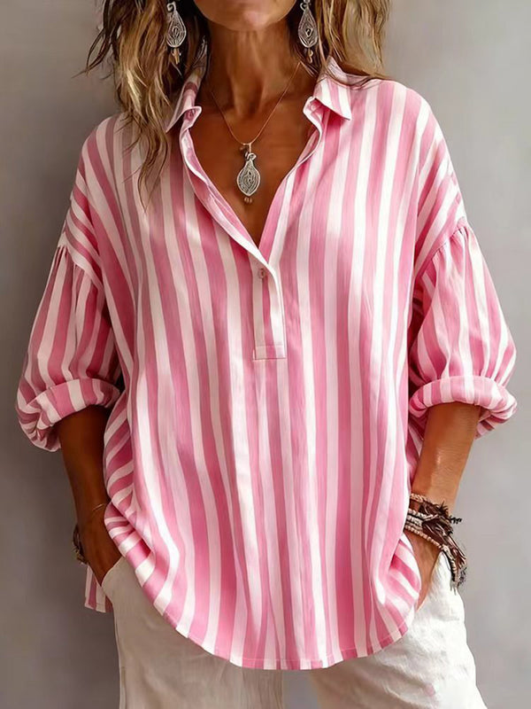 Casual Long-Sleeve Striped Blouse