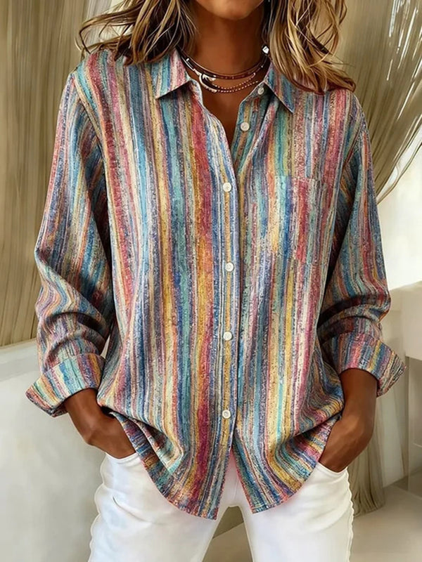 Casual Long Sleeve Striped Print Shirt