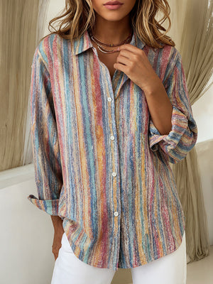 Casual Long Sleeve Striped Print Shirt