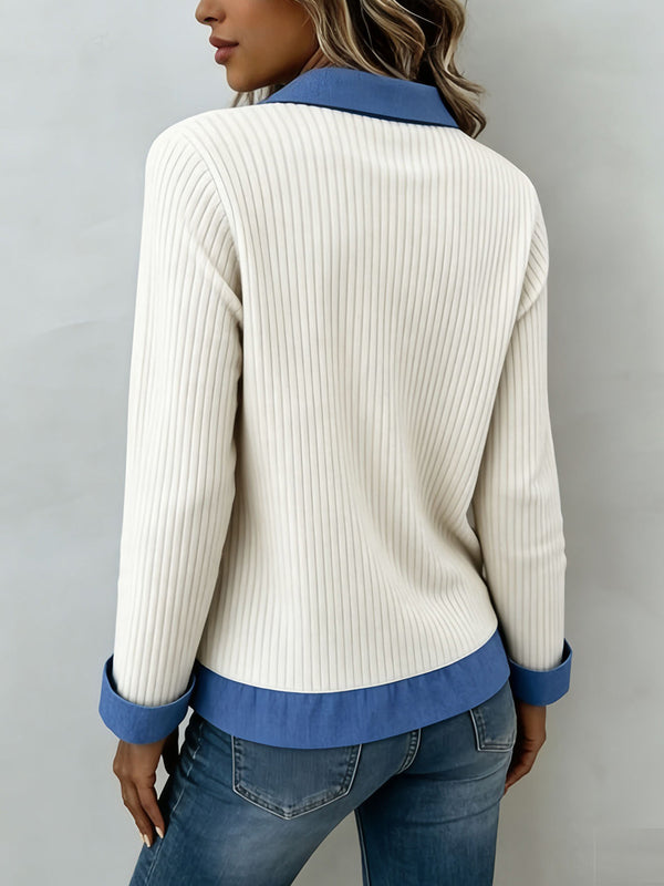 Casual Patchwork Color Block Knit Top