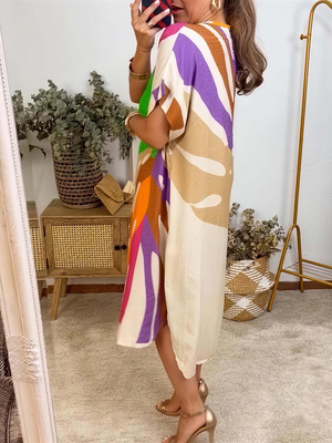 Casual Print V-Neck Midi Dress