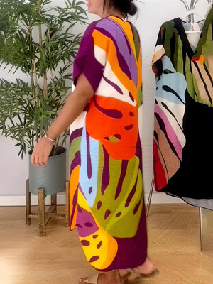 Casual Print V-Neck Midi Dress