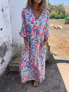 Casual Relaxed Fit V-Neck Print Dress