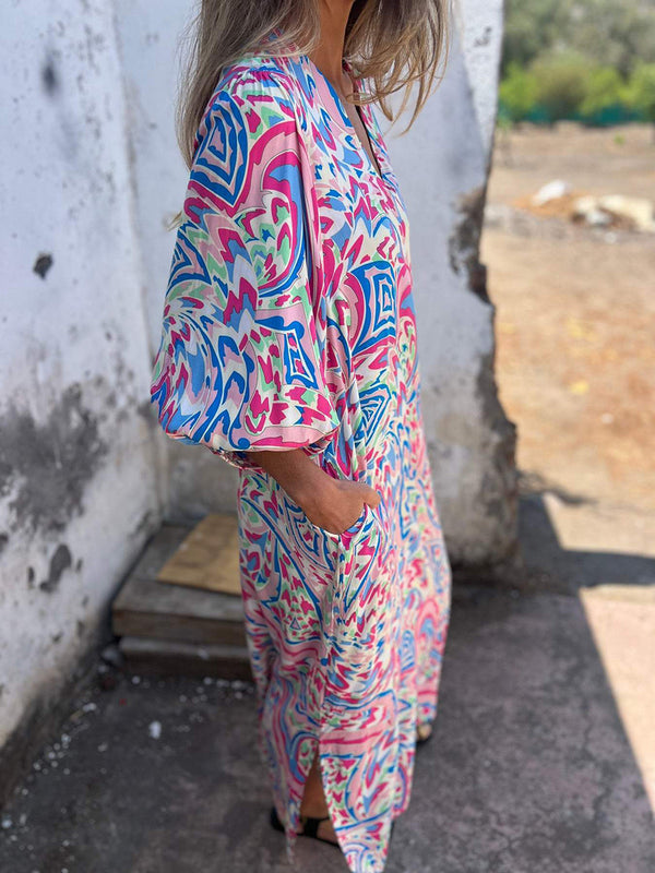 Casual Relaxed Fit V-Neck Print Dress