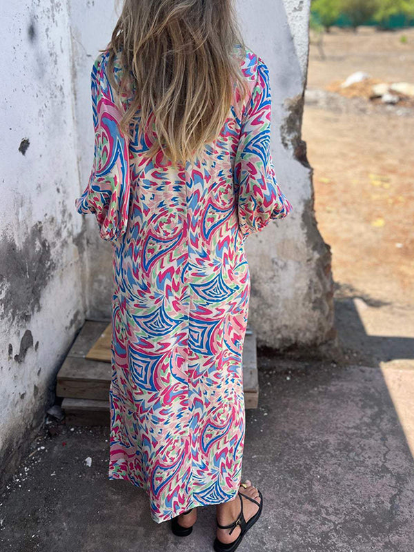 Casual Relaxed Fit V-Neck Print Dress