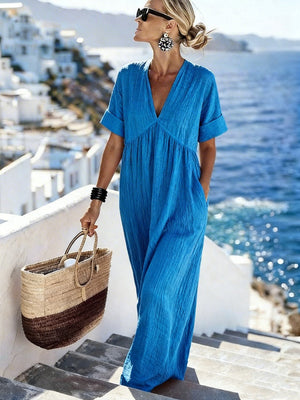 Casual Resort-Style V-Neck Maxi Dress