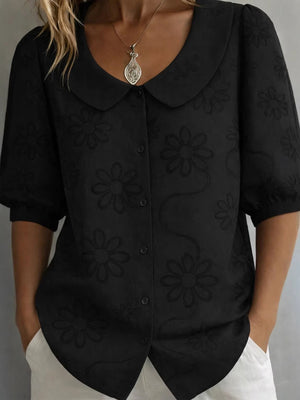 Casual Retro Floral Print Mid-Sleeve Blouse