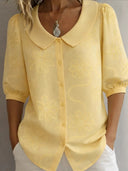 Casual Retro Floral Print Mid-Sleeve Blouse
