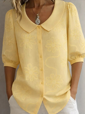 Casual Retro Floral Print Mid-Sleeve Blouse