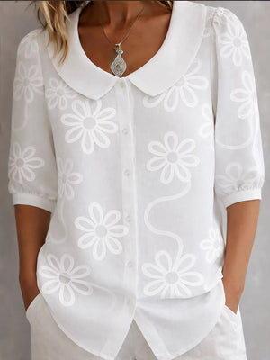 Casual Retro Floral Print Mid-Sleeve Blouse