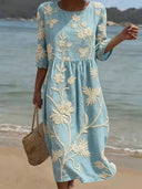 Casual Round Neck Mid Sleeve Print Dress