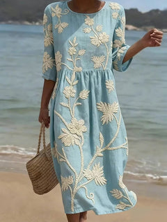 Casual Round Neck Mid Sleeve Print Dress