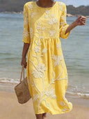 Casual Round Neck Mid Sleeve Print Dress