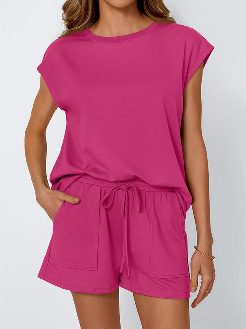 Casual Round Neck Tee & Shorts Set