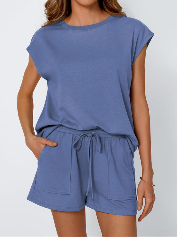 Casual Round Neck Tee & Shorts Set