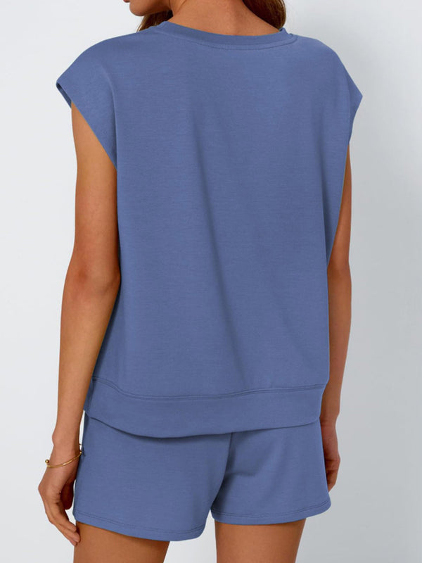 Casual Round Neck Tee & Shorts Set