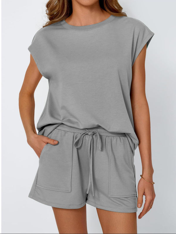 Casual Round Neck Tee & Shorts Set