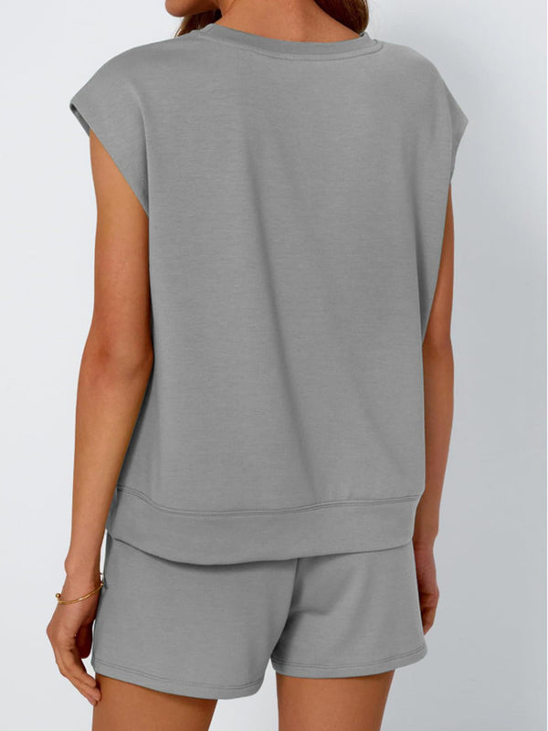 Casual Round Neck Tee & Shorts Set