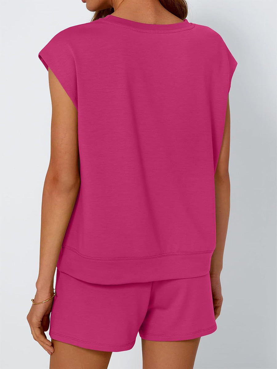 Casual Round Neck Tee & Shorts Set