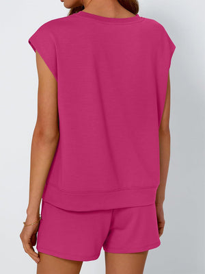 Casual Round Neck Tee & Shorts Set