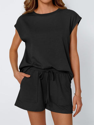 Casual Round Neck Tee & Shorts Set
