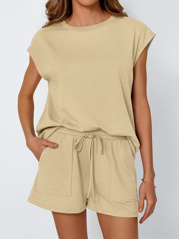 Casual Round Neck Tee & Shorts Set