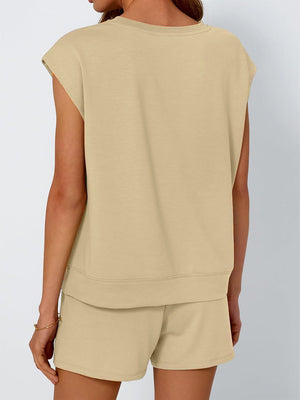 Casual Round Neck Tee & Shorts Set