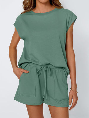 Casual Round Neck Tee & Shorts Set