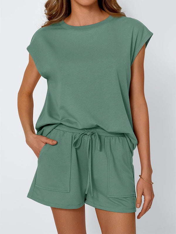 Casual Round Neck Tee & Shorts Set