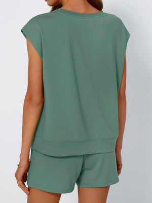 Casual Round Neck Tee & Shorts Set