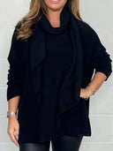Casual Solid-Color Long-Sleeve & Scarf Top