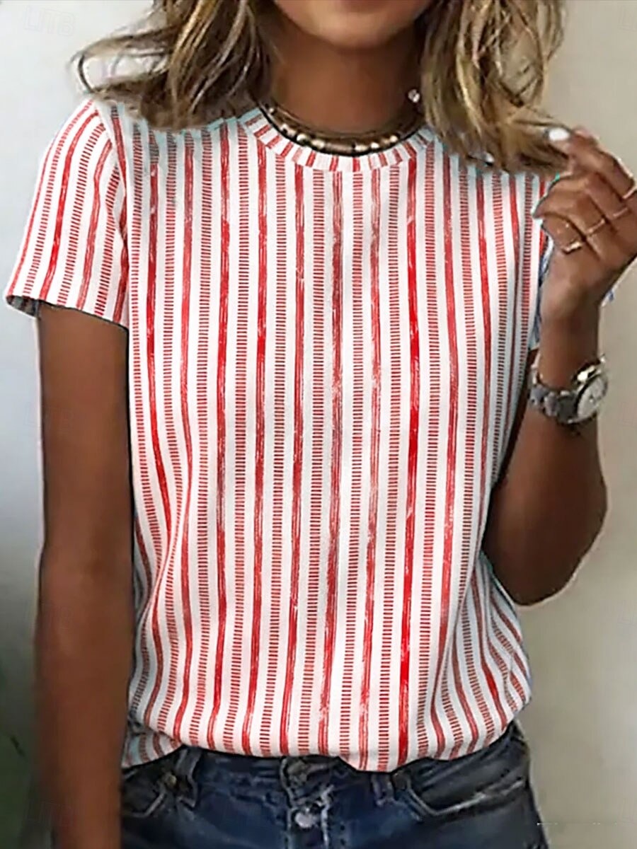 Casual Striped Crew Neck Top