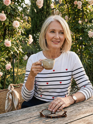 Casual Striped Heart Print Long-Sleeve Top