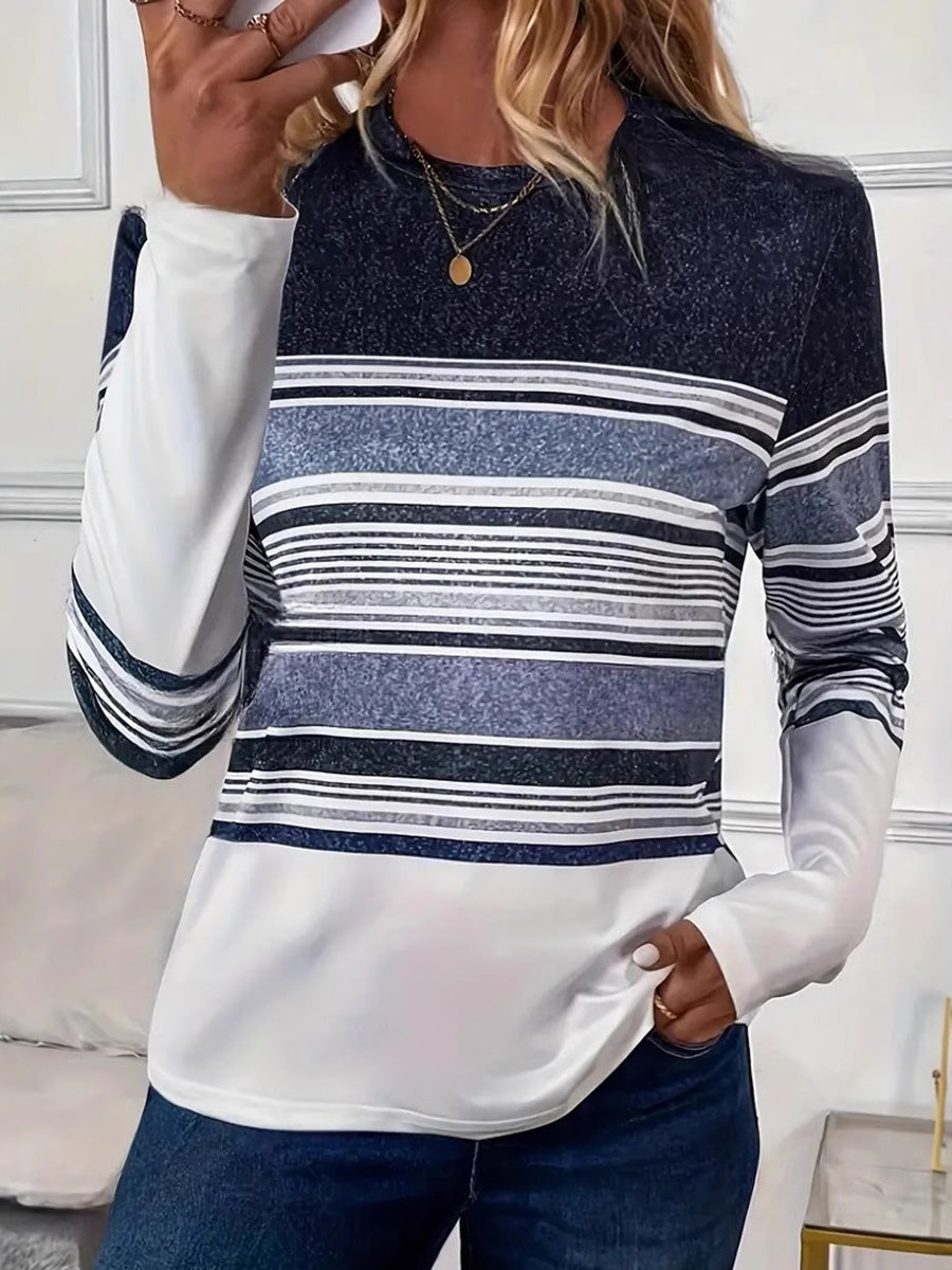 Casual Striped Print Long-Sleeve Top