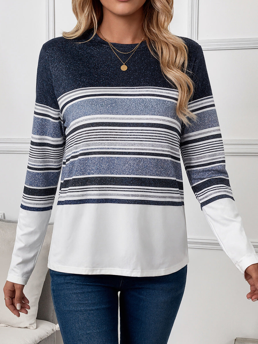 Casual Striped Print Long-Sleeve Top