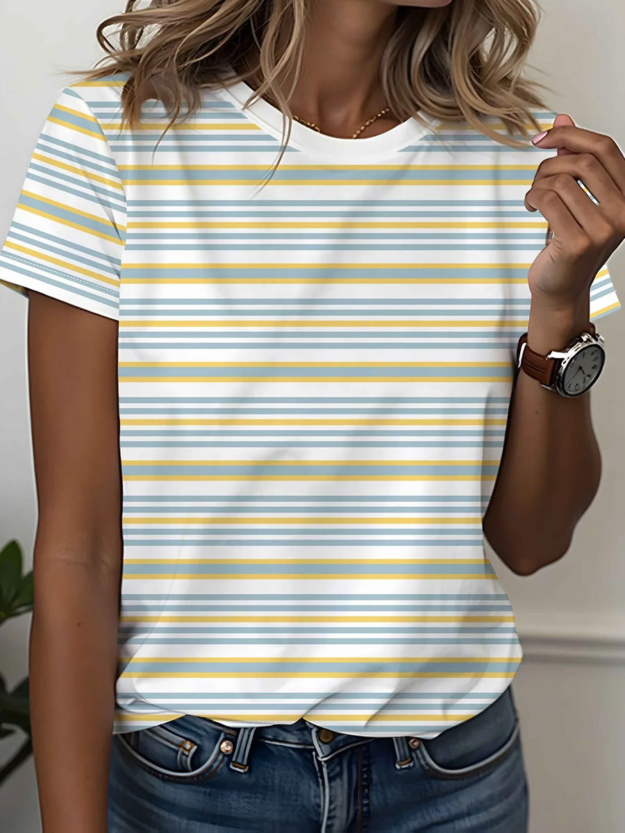 Casual Striped Printed Short-Sleeve Top