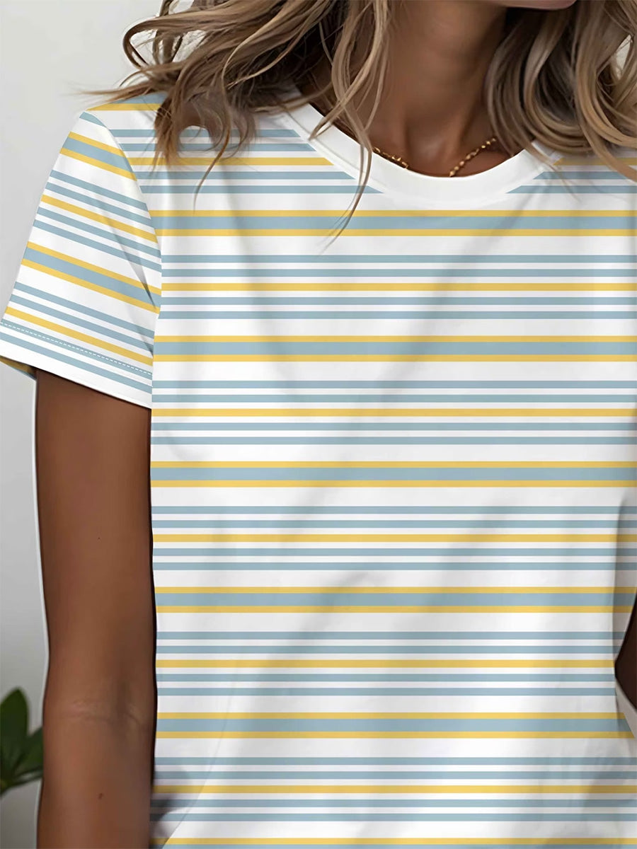Casual Striped Printed Short-Sleeve Top