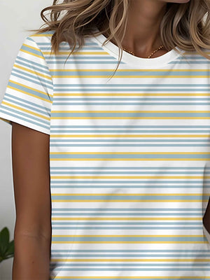 Casual Striped Printed Short-Sleeve Top