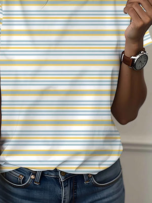 Casual Striped Printed Short-Sleeve Top