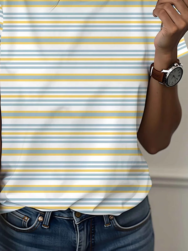Casual Striped Printed Short-Sleeve Top
