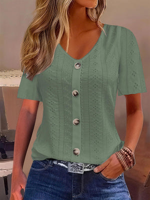 Casual V-Neck Button Top