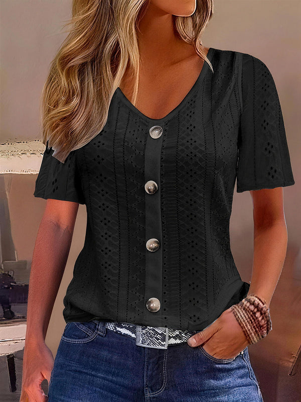 Casual V-Neck Button Top